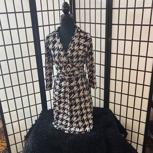 Black and White Houndstooth Wrap Dress